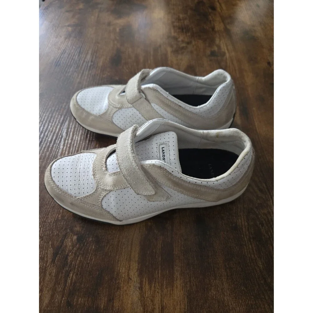 Vintage Lands End White Perforated Athletic Sneakers Shoes Women's Size 8